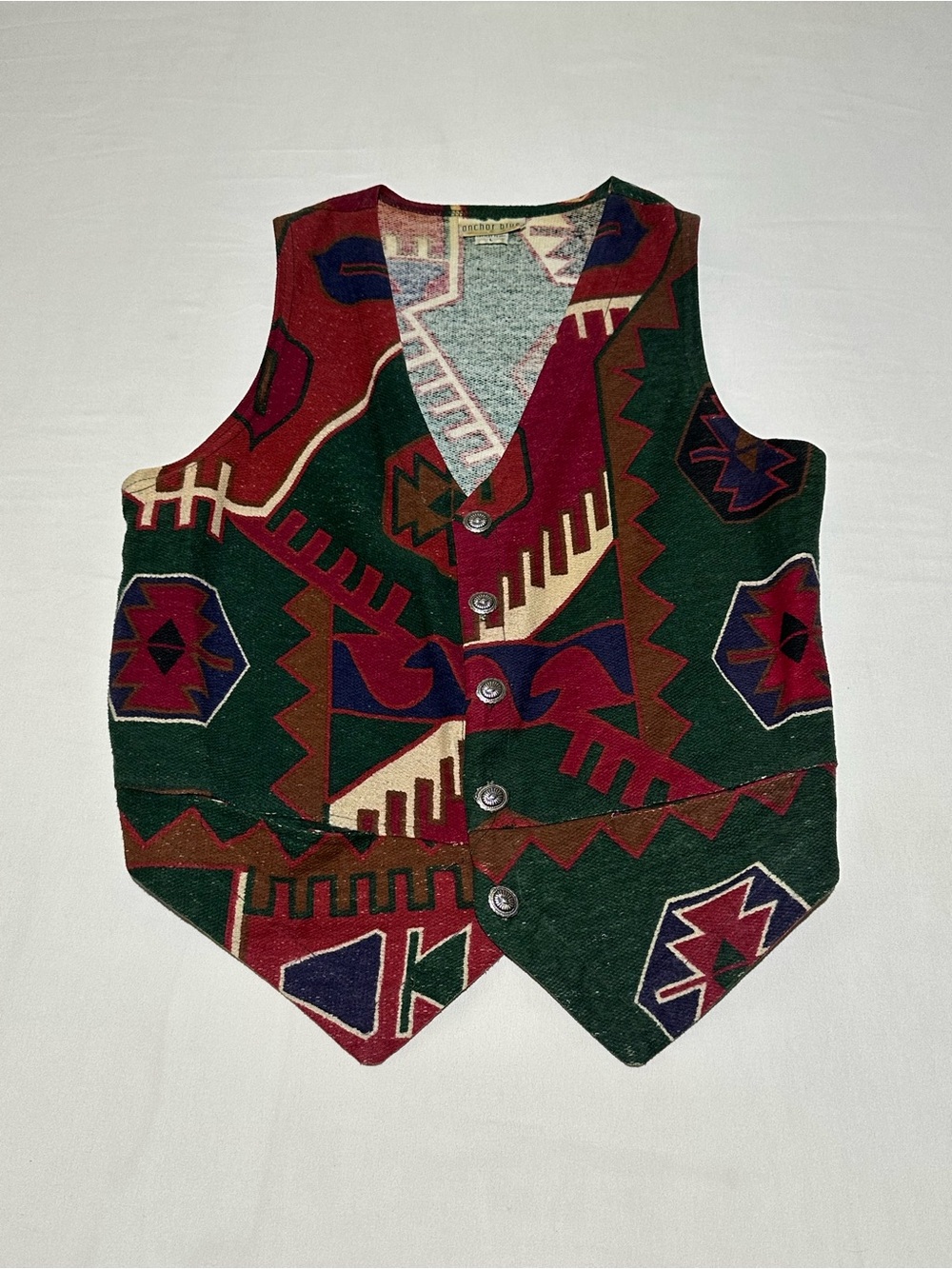 Vintage 90s Anchor Blue Southwestern Vest Concho Buttons Western Size L